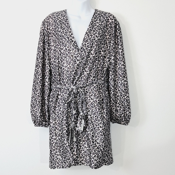 Storia Blush Leopard Print Sparkle Puff Sleeve Wrap Dress‎ Size Medium - Picture 1 of 8
